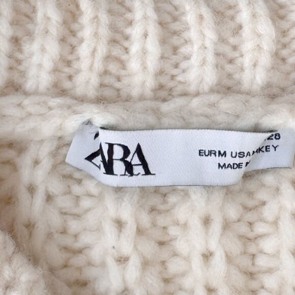 Zara Wool Blend Cable knit Crewneck Sweater Size M - Picture 4 of 7